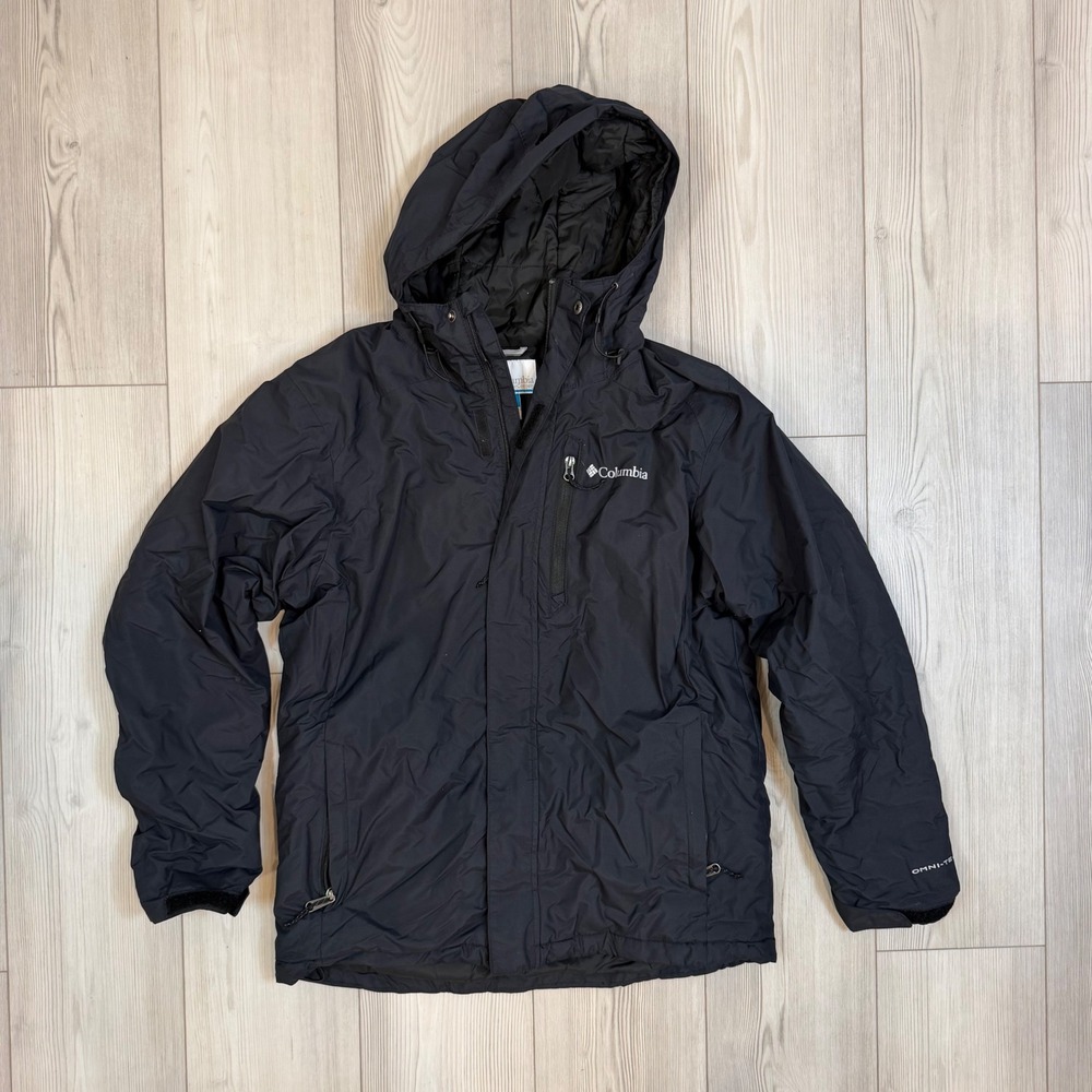 Columbia Tipton Peak Omni-Tech Hooded Jacket Mens Medium Black Rain Shell WM0949